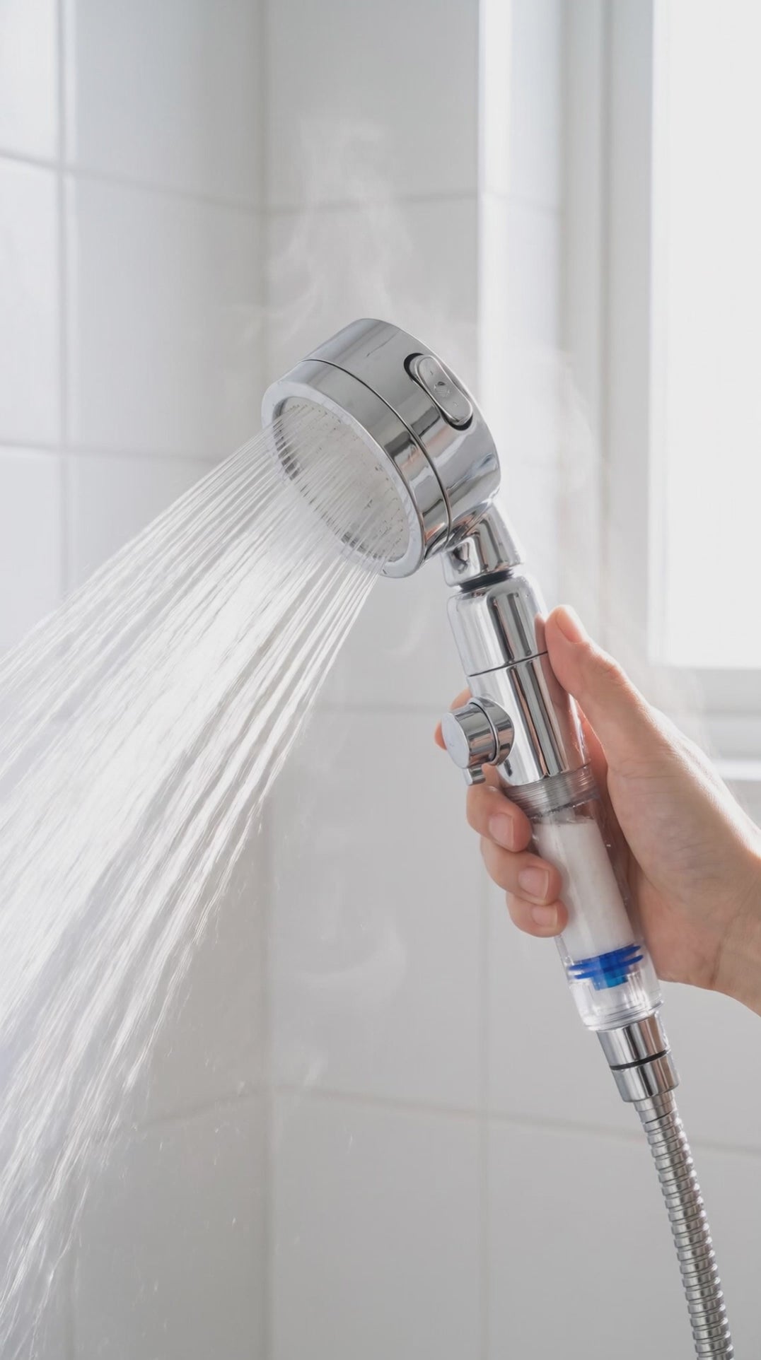 Video: spray running, the stop button is pressed, and the water stops